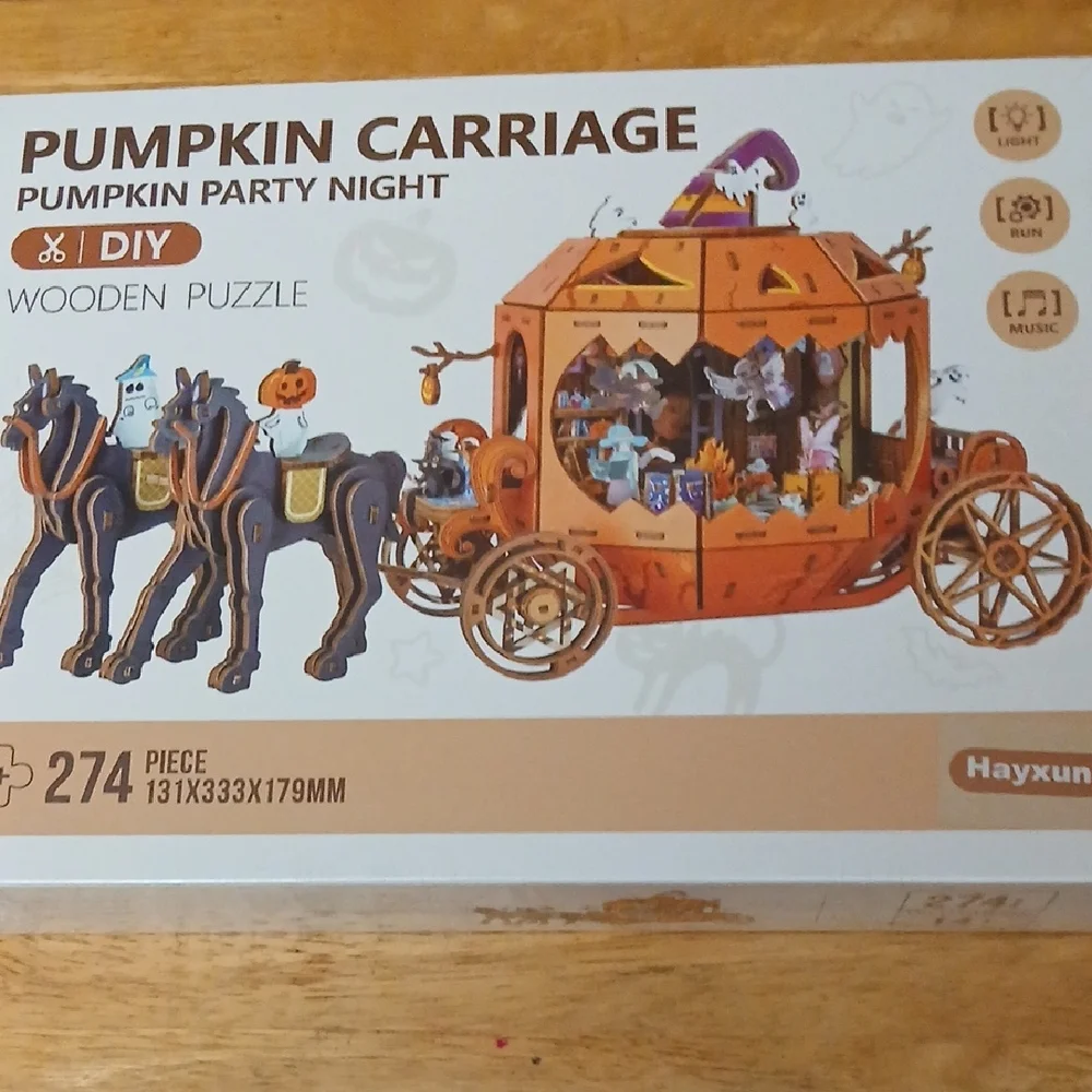 Pumpkin Carriage DIY Wooden Puzzle - Orange and Black